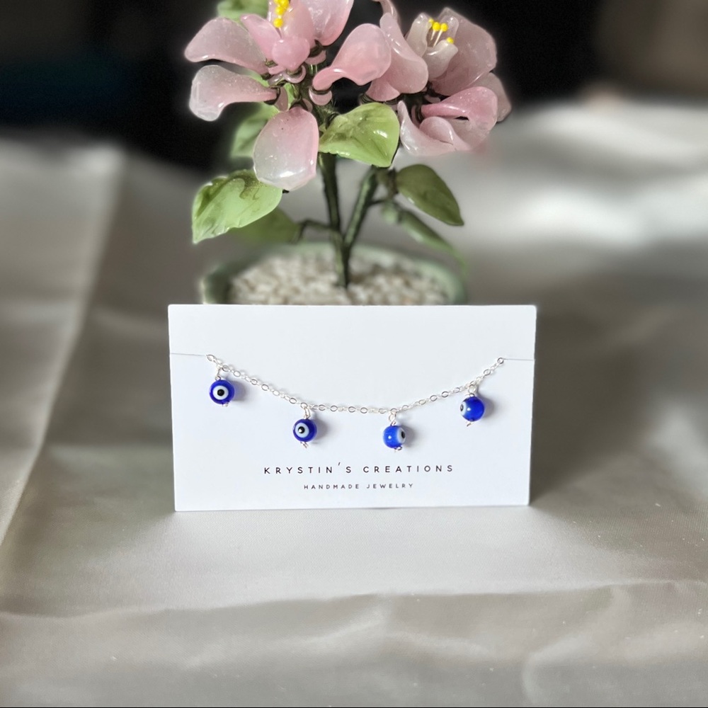 925 Silver🧿Evil Eye Drop Bead Bracelet - Handmade